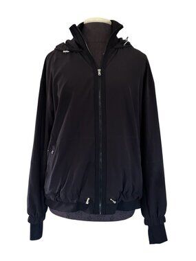 Lou & Grey Windbreaker Jacket Women’s M Black Hooded Zip Utility Pockets Casual